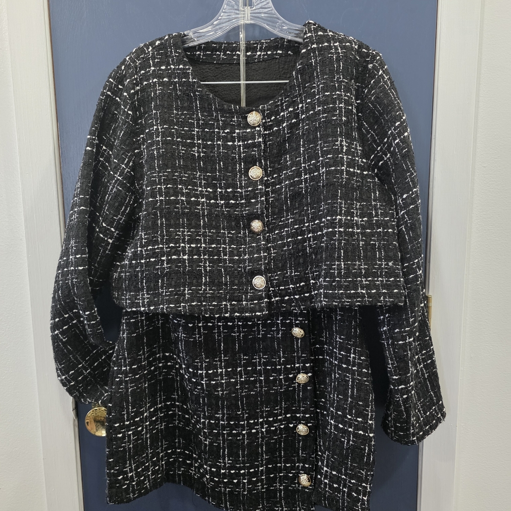 Designer Look Black and White Tweed Skirt And Blazer with Silver Buttons